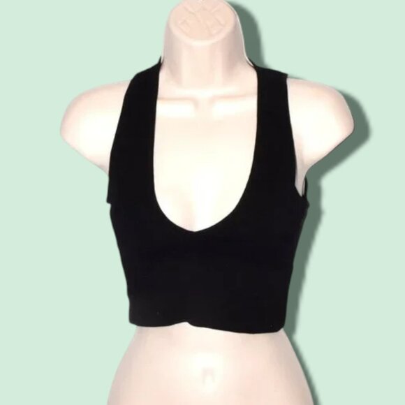 NWT ANWND Crop Tank Top Plunge Neckline Black - Picture 1 of 4